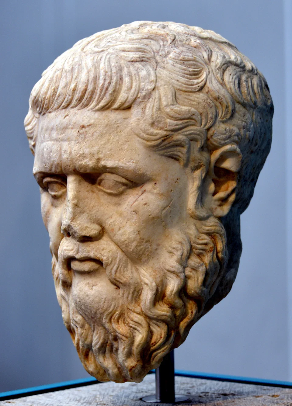Marble bust of the Greek philosopher Plato. Roman copy (1st century CE) of an original (350-340 BCE). Altes Museum, Berlin